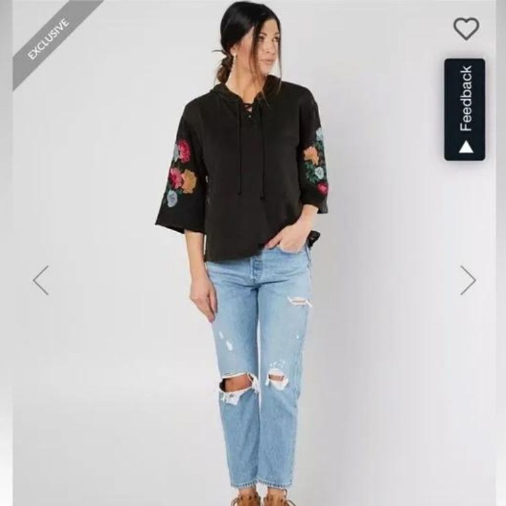 Women's Black Knit Hoodie with Embroidery  Size S